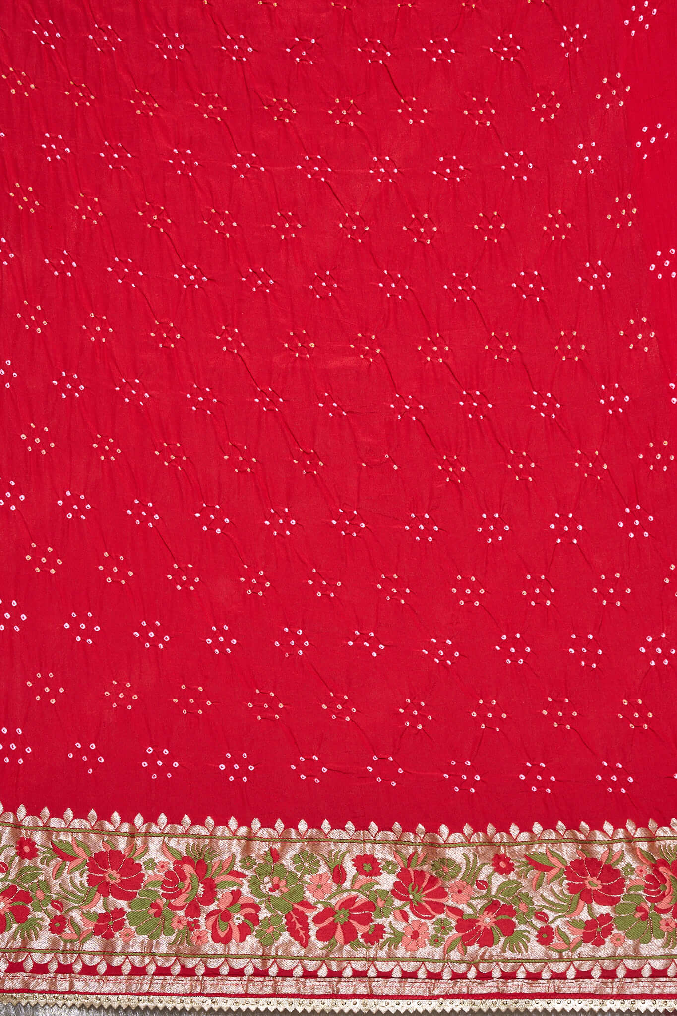 Pyrite Crush Tissue Red Banarasi Georjette Meenakari Pallu Border Bandhi Blouse  Signature Saree
