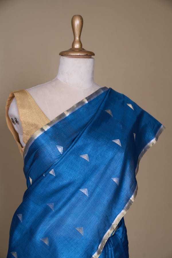 Rama Blue Tussar South Silk Saree