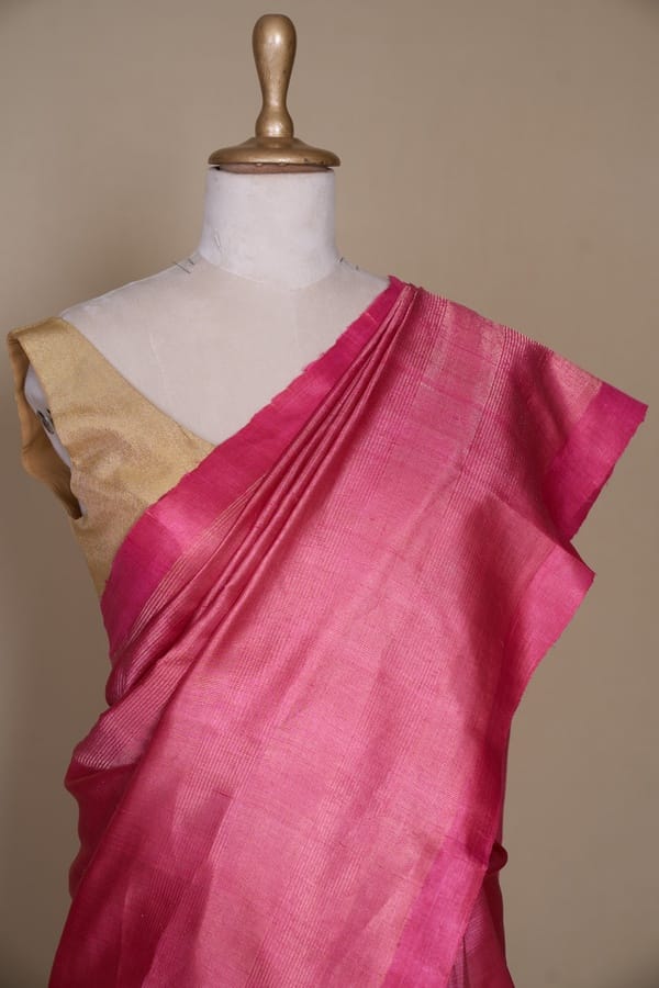 Rose Pink Tussar South Silk Saree