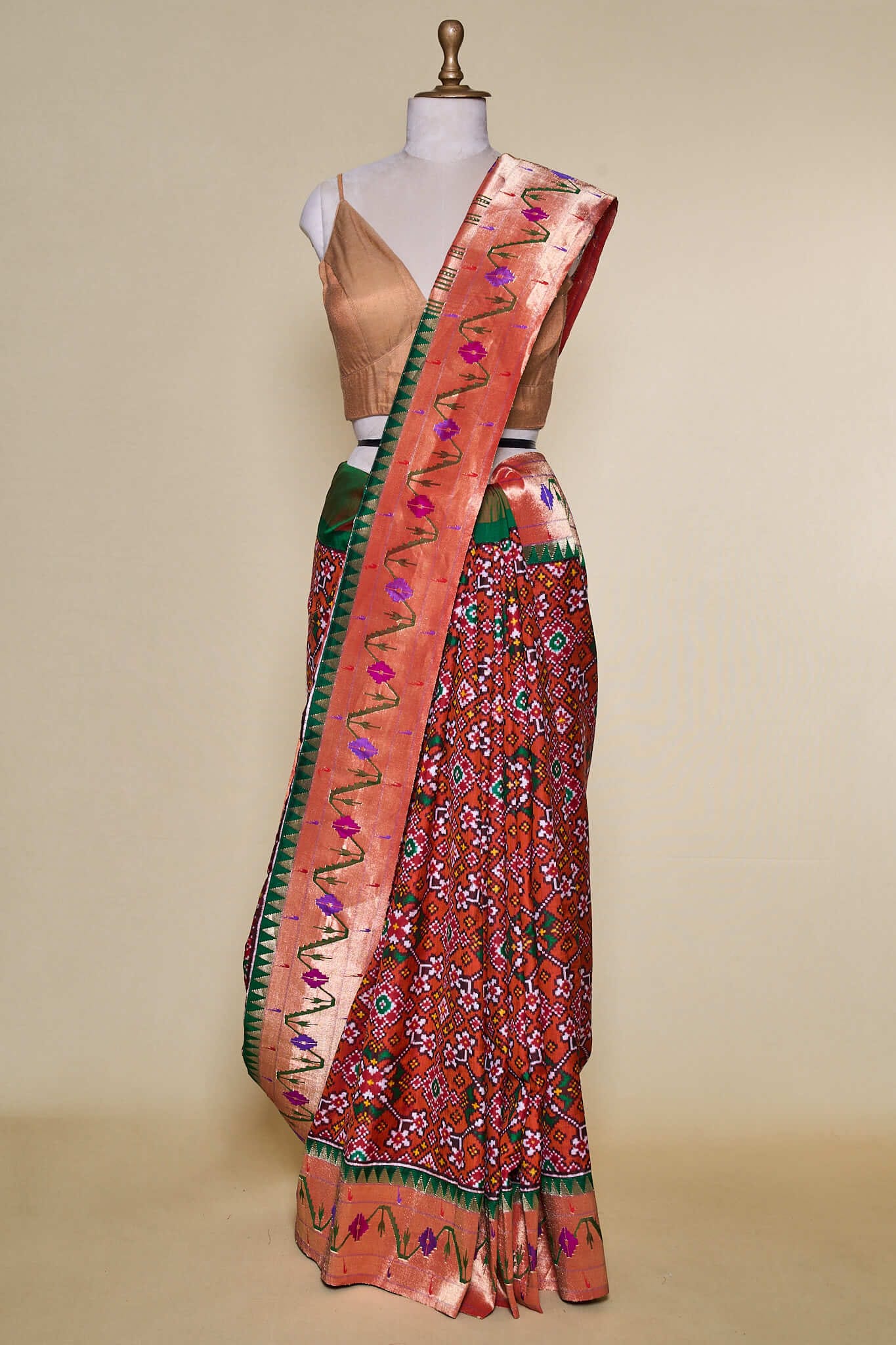 Rust Patan Patola With Real Paithani Border Pallu Signature Saree