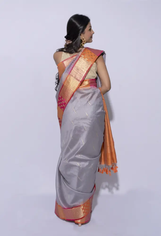 Steel Grey Tussar Woven Saree