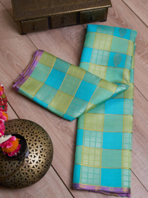 Tri Colour Chex Kanchipuram Silk Saree