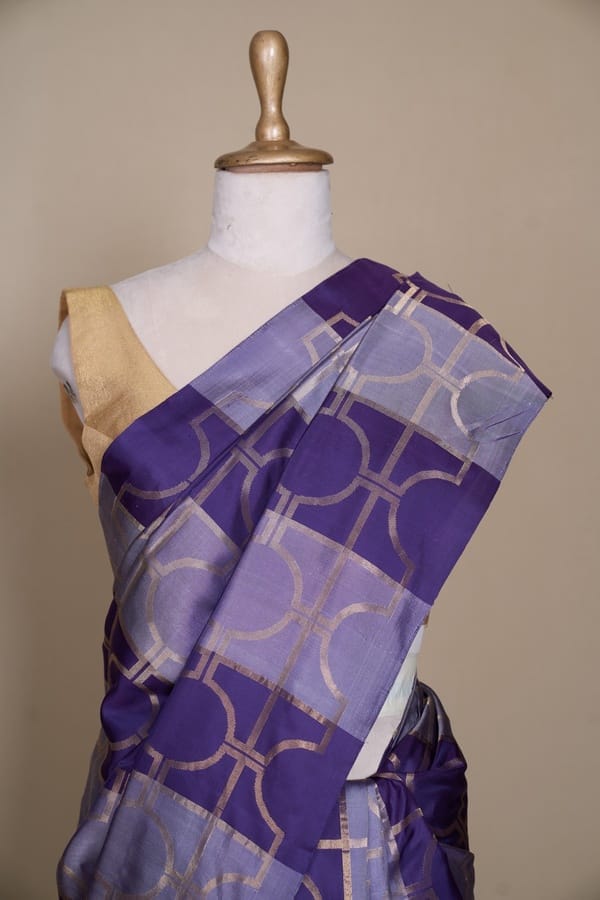 Wine And Grey Dual Stripe South Soft Silk Saree