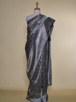 Zed Black Silver Kanchi Woven Kanchipuram Silk Saree