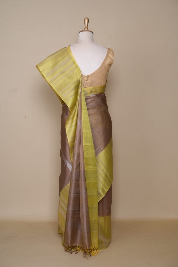 Lemon Chickoo South Kora Silk Saree
