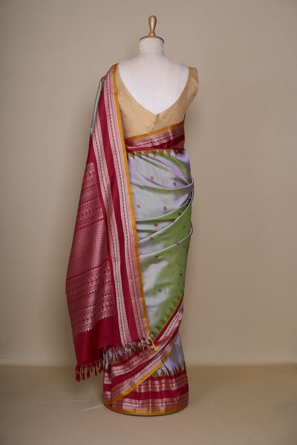 Mehendi Green Shaded Gadhwal Silk Saree