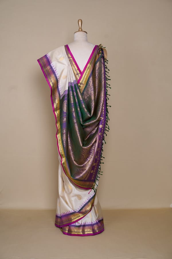 Ivory Gadhwal Silk Saree