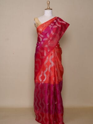 Orange Pink Tri Colour South Kora Silk Saree
