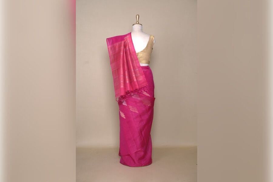 Peachis Pink South Kora Silk Saree