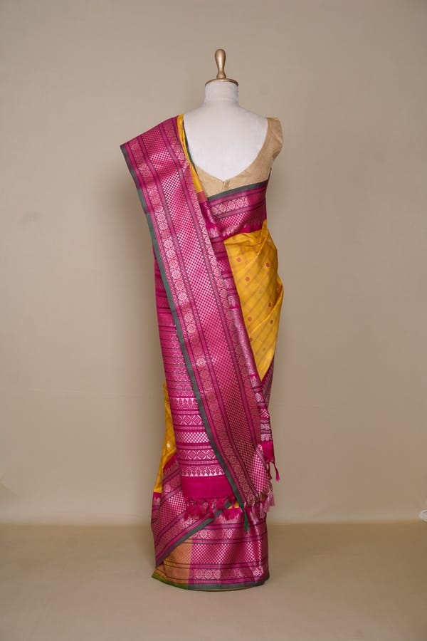 Mustered Yellow Gadhwal Silk Saree