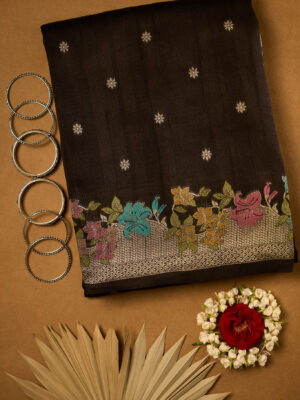 Antique black raw Tussar saree