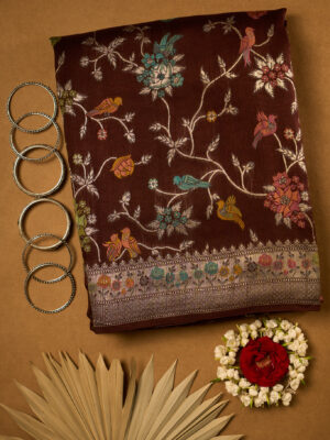 Chocolate brown Vantara Sikari raw Tussar saree