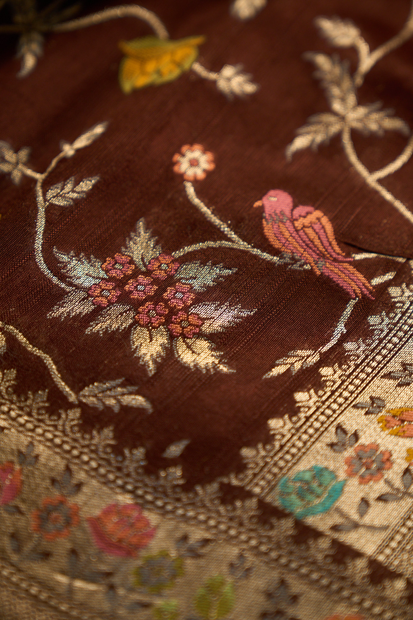 Chocolate brown Vantara Sikari raw Tussar saree