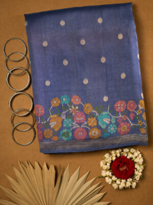Denim blue raw Tussar saree