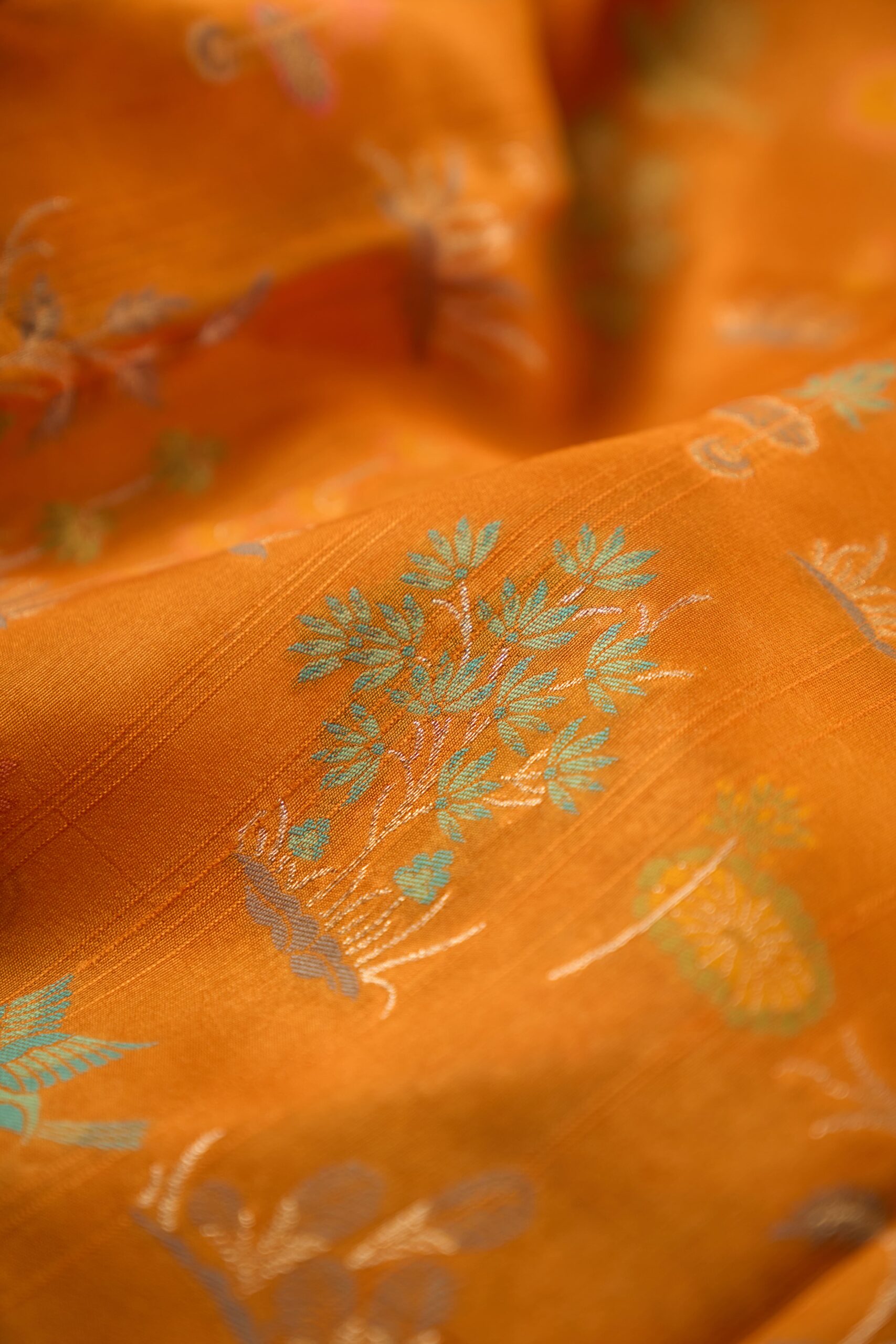 Fanta orange Vantara Sikari raw Tussar saree