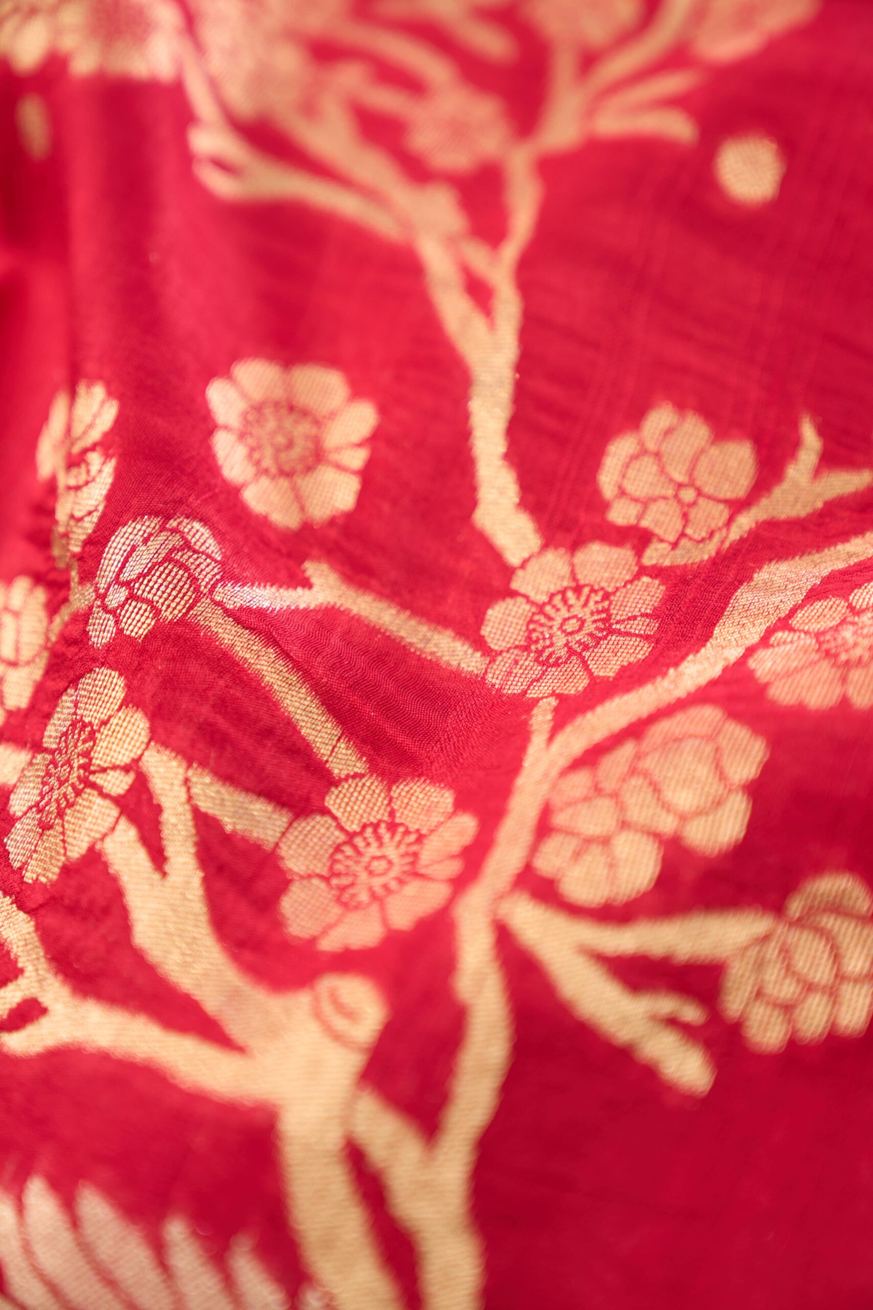 Deep pink raw Tussar saree