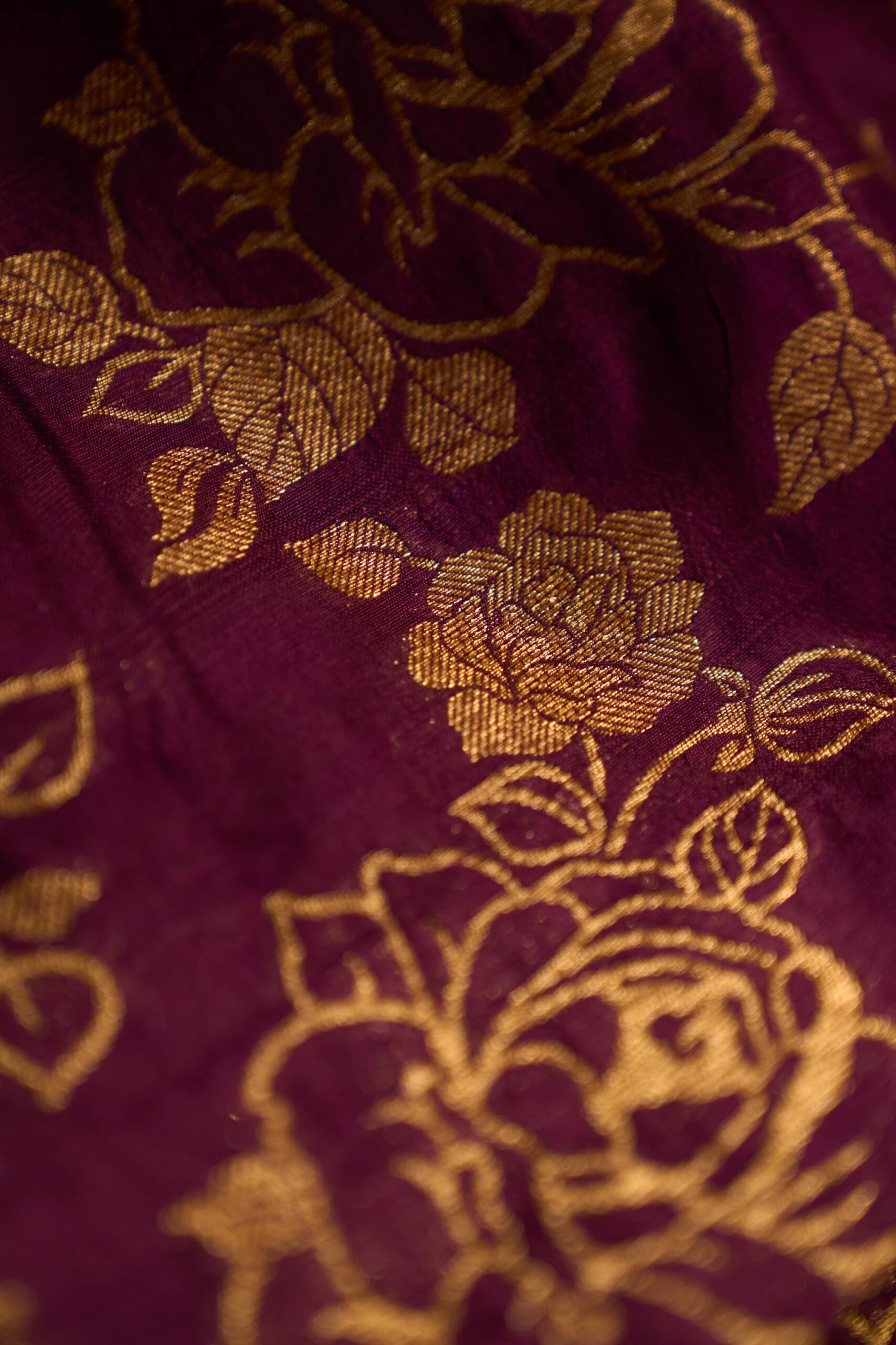 Dark purple antique zari raw Tussar saree