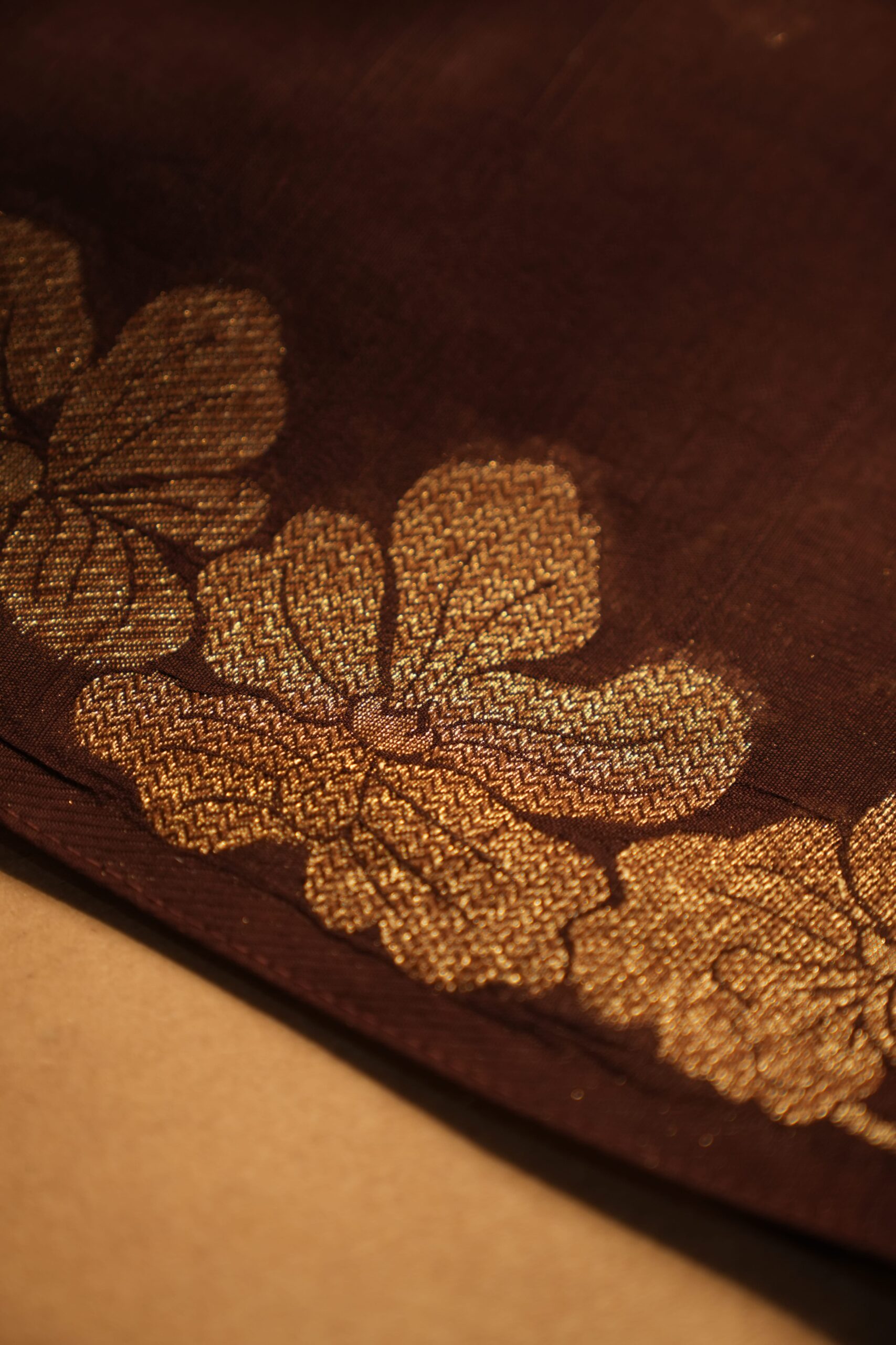 Deep brown antique zari raw Tussar saree