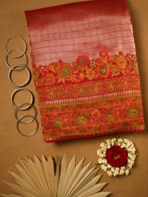Imperial red Kosa Kashmiri saree