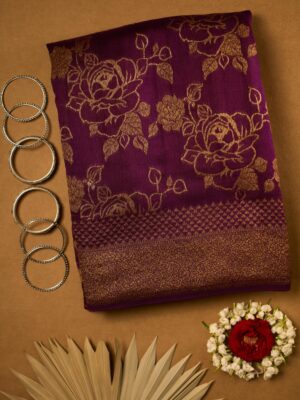 Dark purple antique zari raw Tussar saree