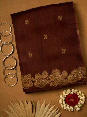 Deep brown antique zari raw Tussar saree