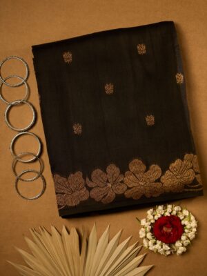 Mat black antique zari raw Tussar saree