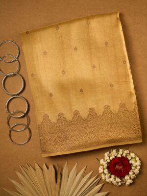 Tussar mustered antique zari raw Tussar saree
