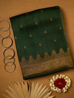 Burnt green antique zari raw Tussar saree