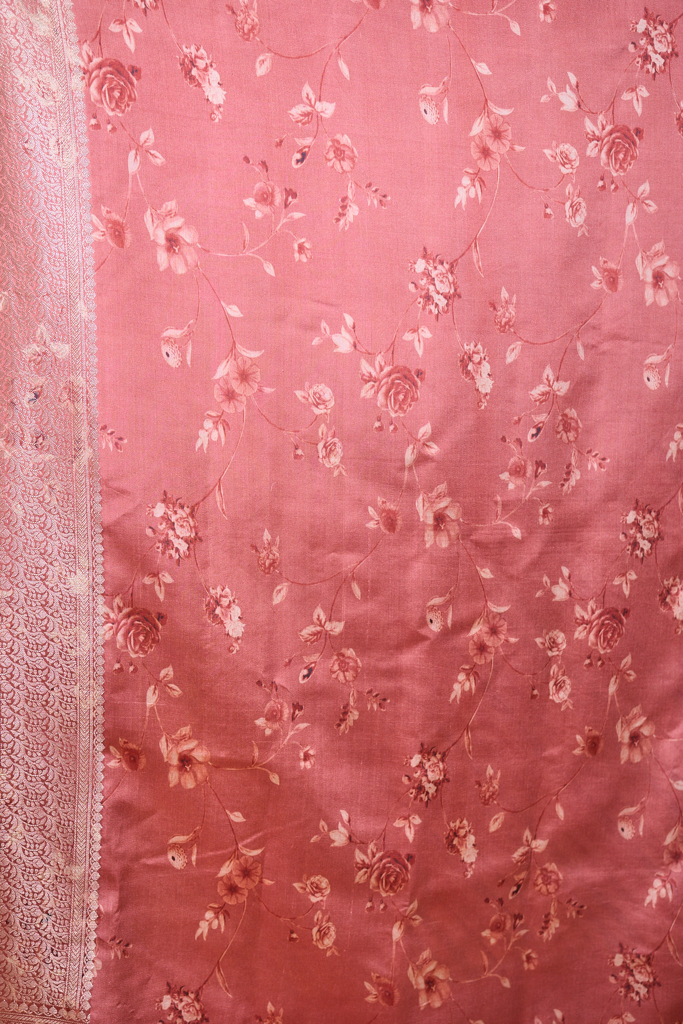 Peach multi Laheriya Chiniya pure silk saree