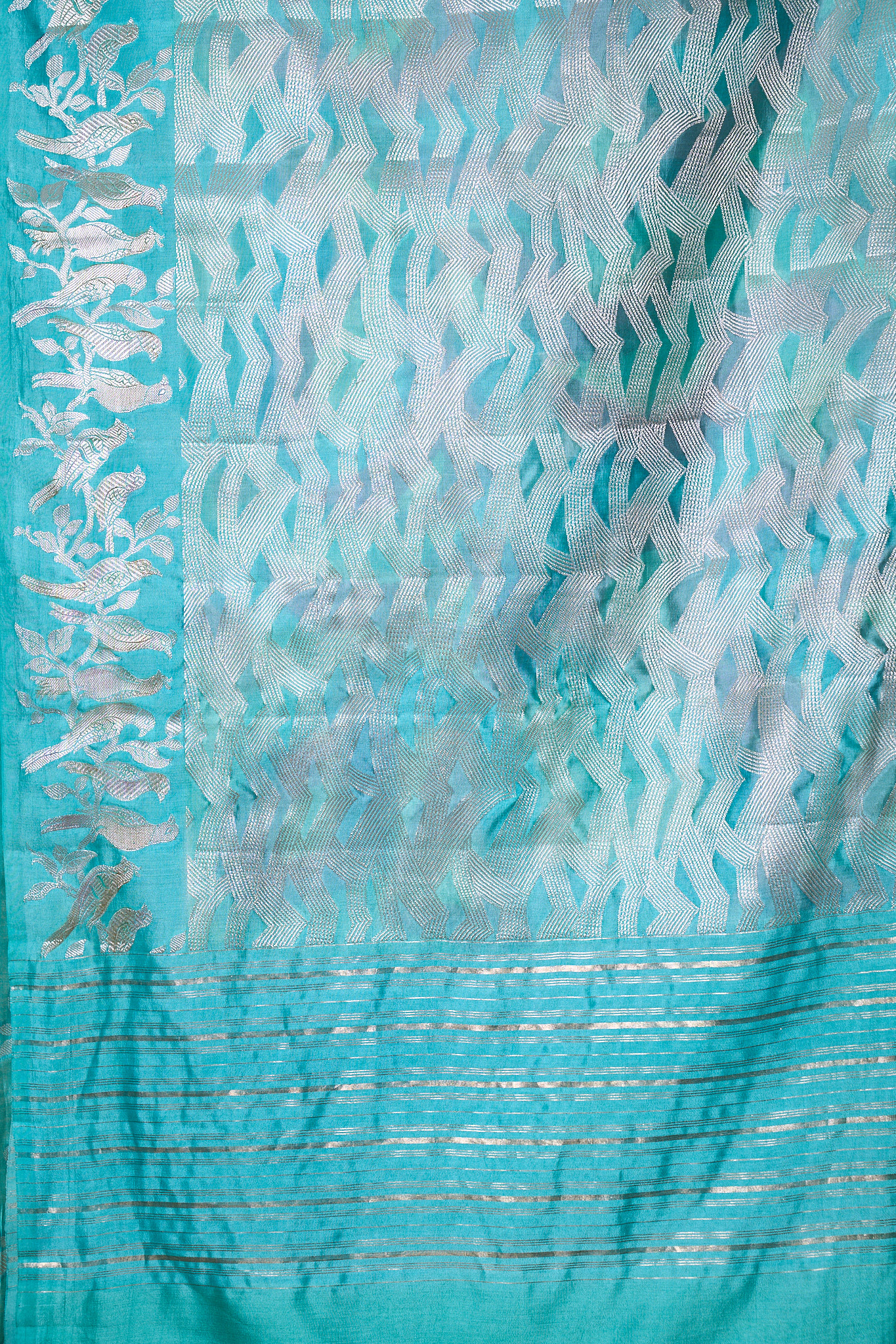 Mint blue Chiniya pure silk saree