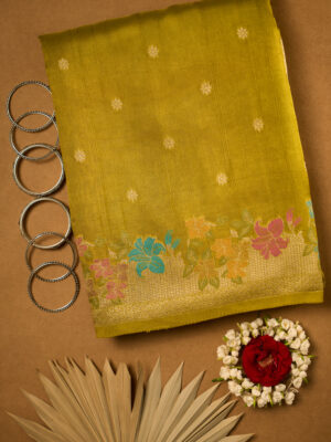Pista green raw Tussar saree