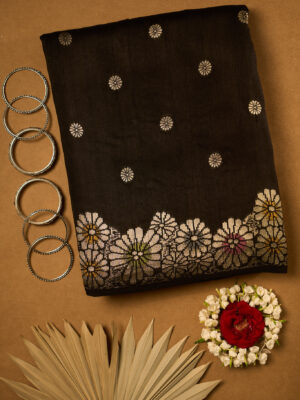 Pure black raw Tussar saree