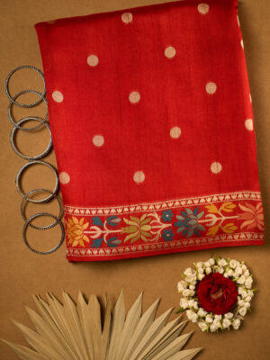 Royal red raw Tussar saree