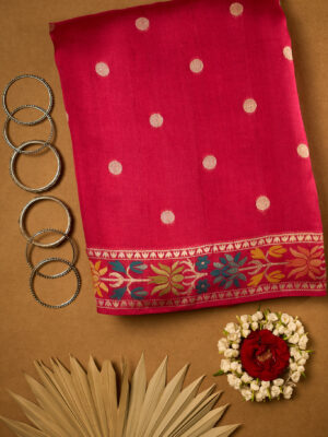 Shocking pink raw Tussar saree