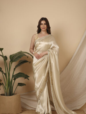 Silver patch work border signature saree