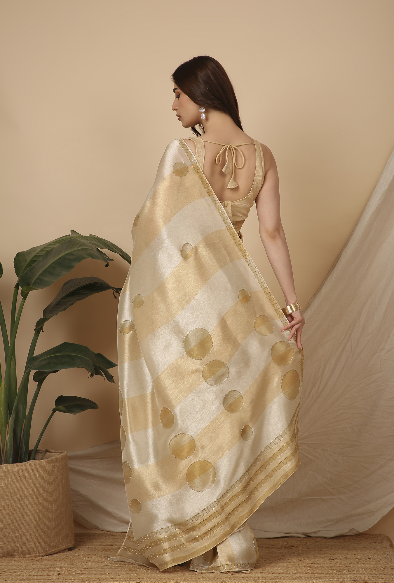 Gold silver Kanjivaram tissu with hand work signature saree