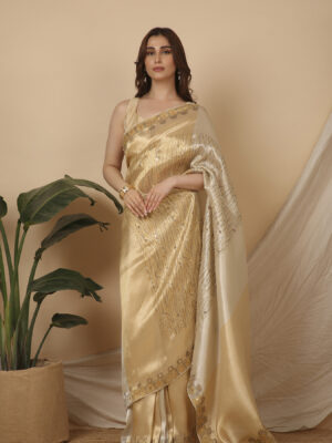 Gold silver with small pearl work signature saree