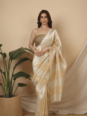 Gold silver Air India style cut work border signature saree