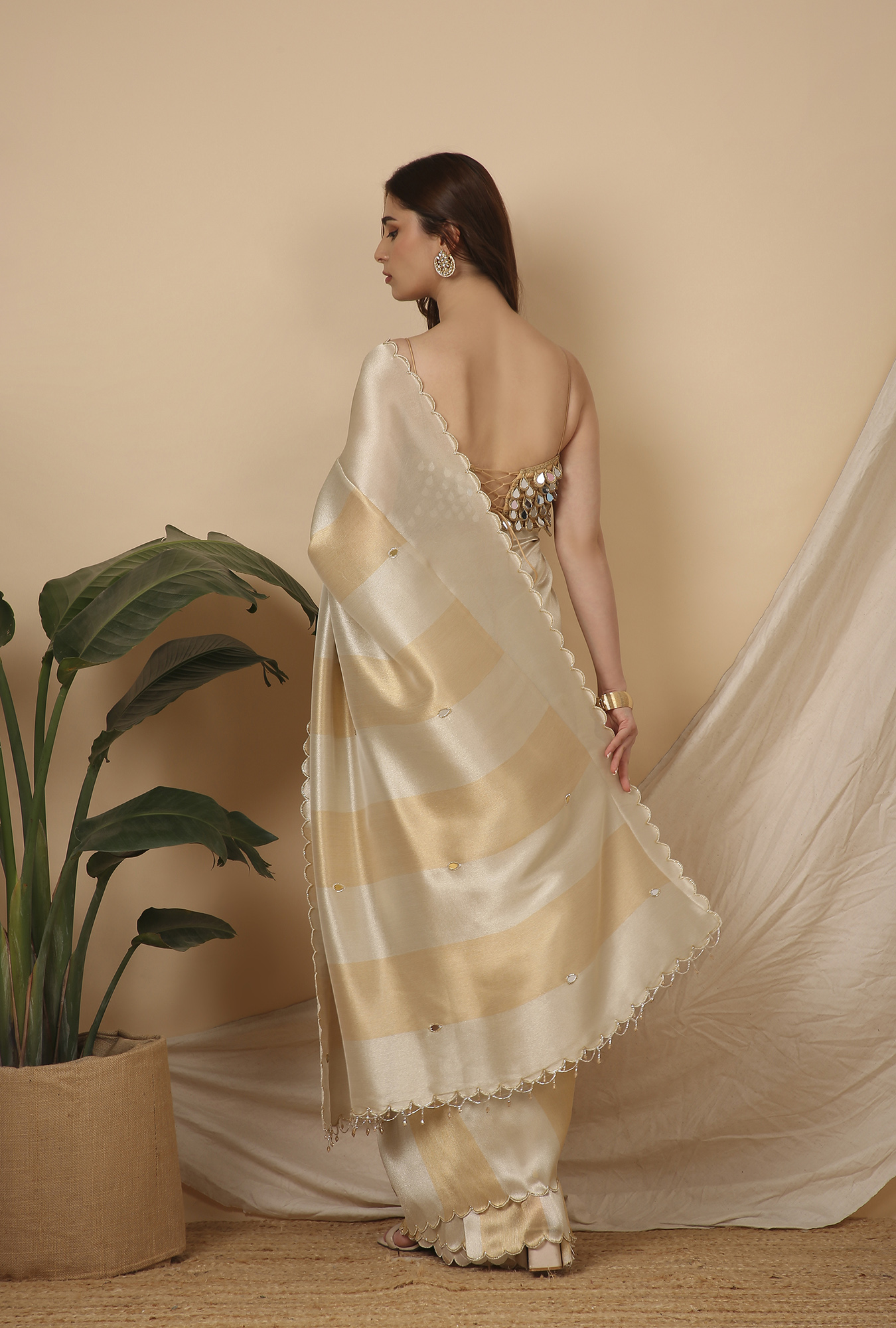 Gold silver Air India style cut work border signature saree