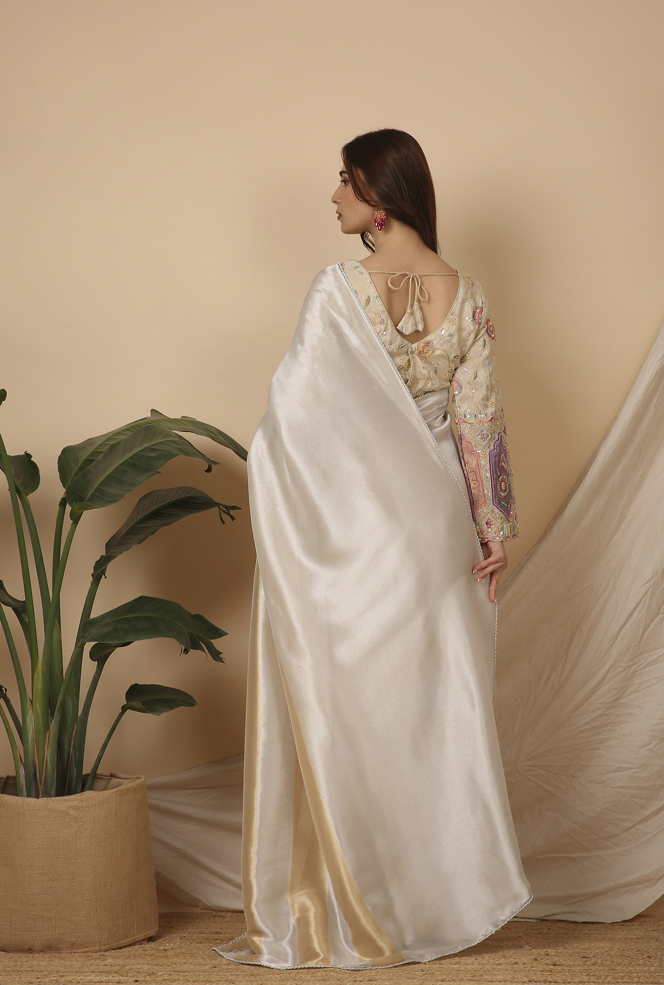 Gold silver stripe shoulder pallu and chex signature saree