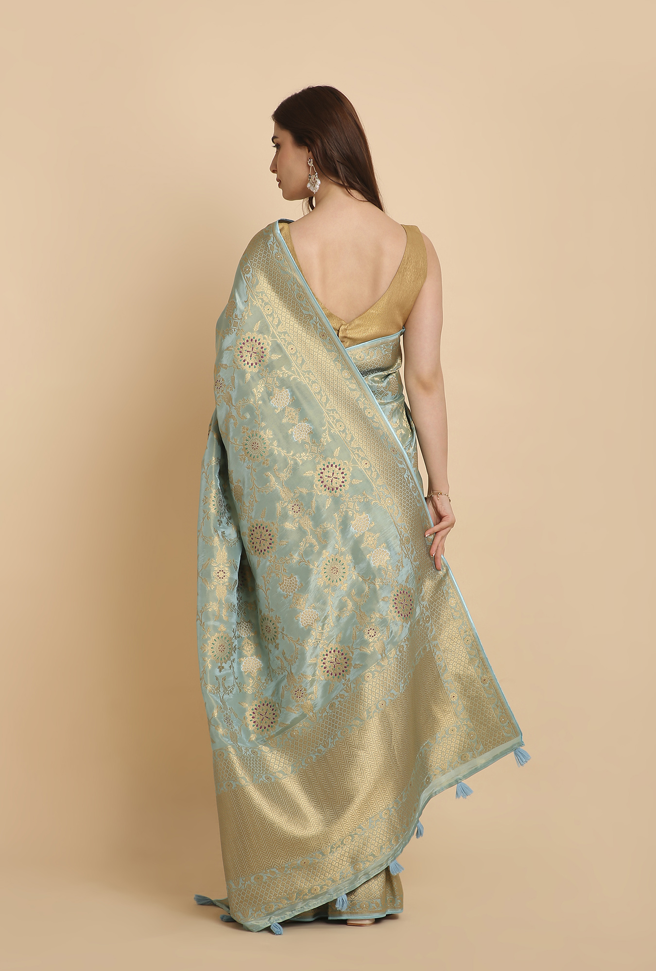 Mint aqua blue fancy tissu saree