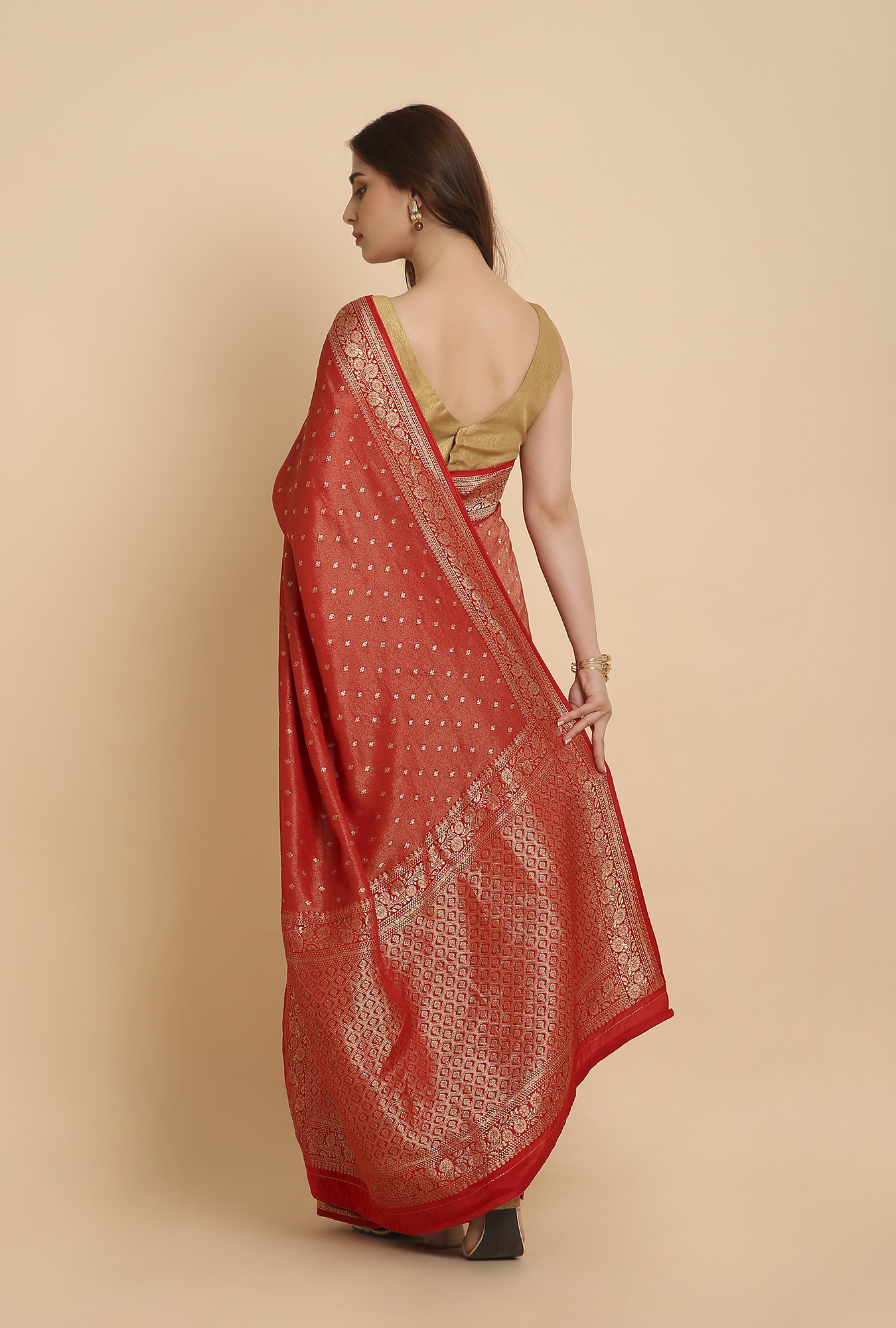 Rusty red fancy tissu saree