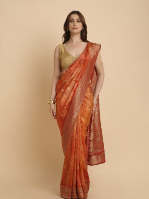 Rusty orange fancy tissu saree