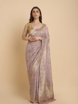Dusty baby pink Jamdani organza saree