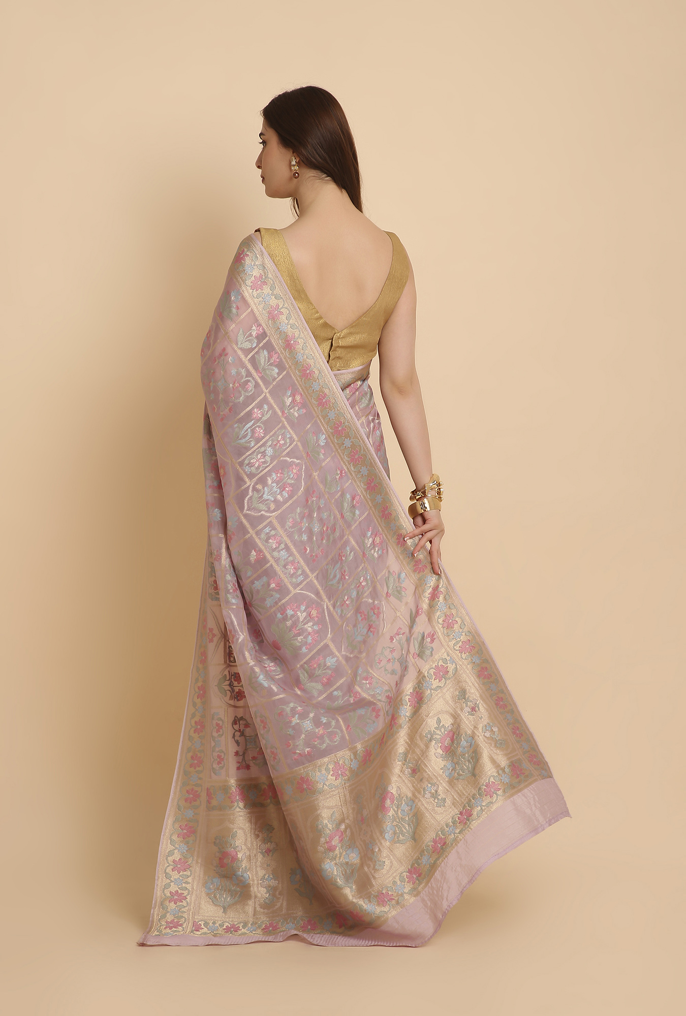 Dusty baby pink Jamdani organza saree