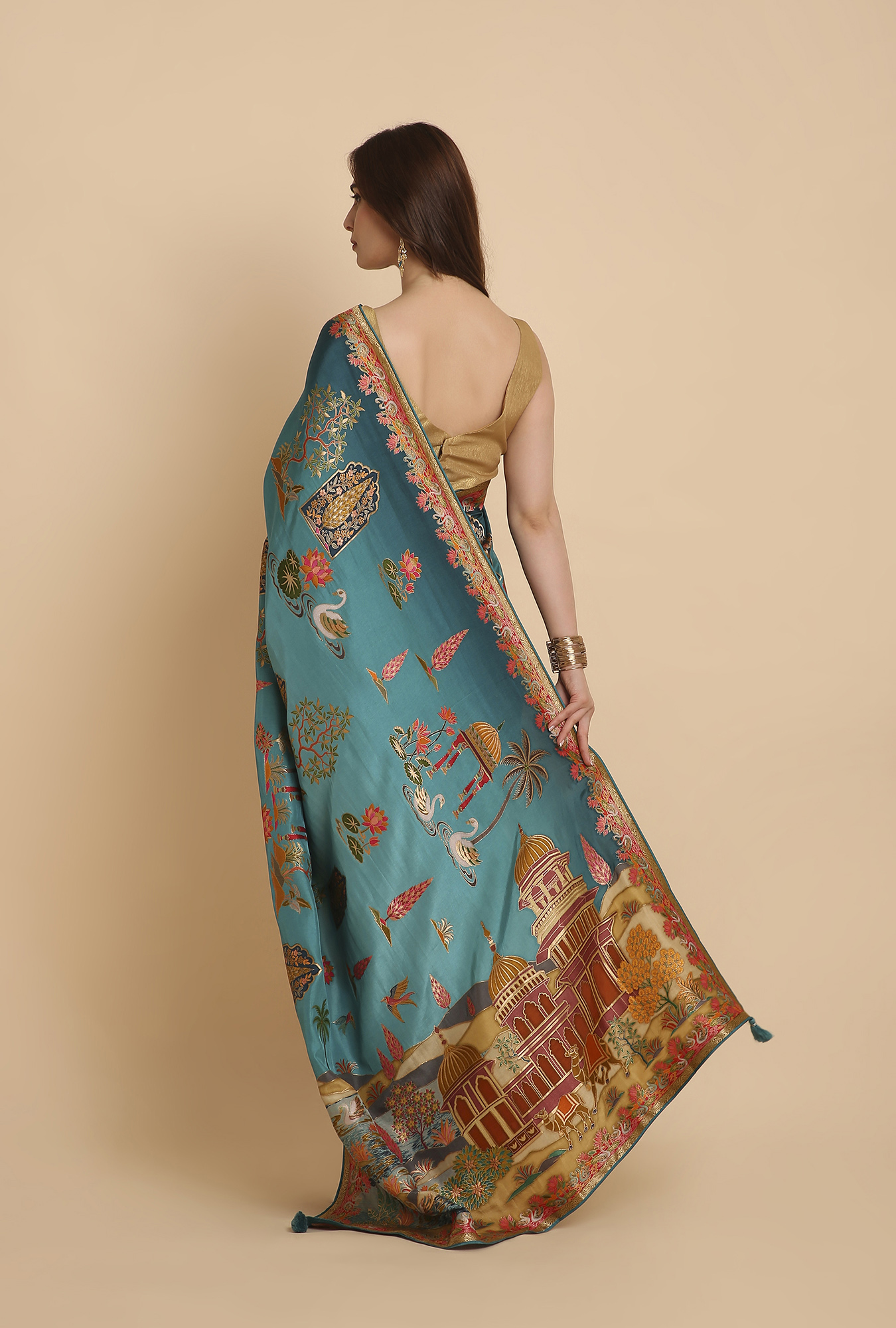 Peacock Pichwai Mooga saree