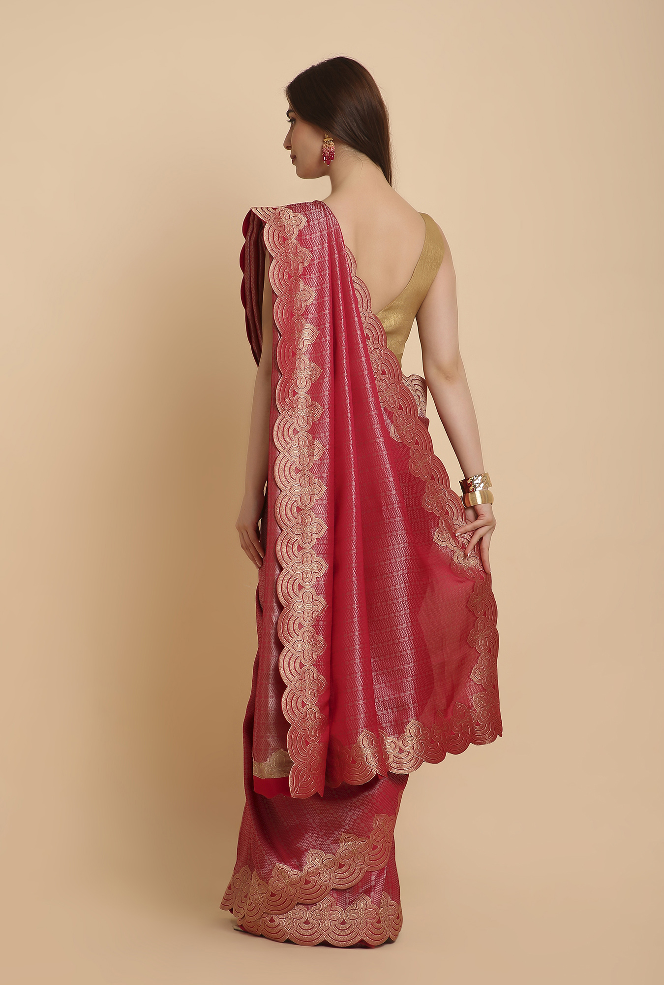 Deep pink fancy tissu saree