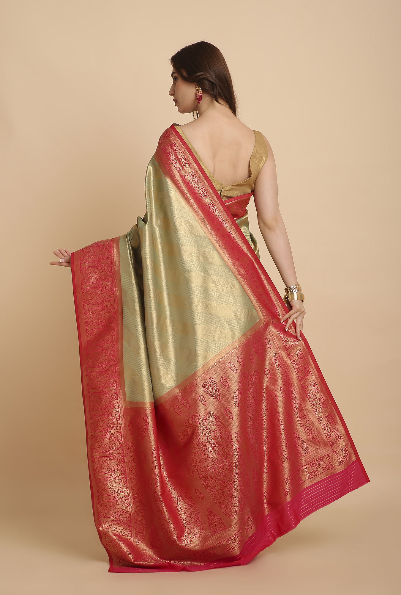 Pista green Banarasi brocade saree