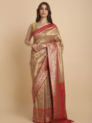 Bronze with meenakari border Banarasi brocade saree
