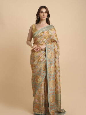 Cream multi fancy Rankat crape saree
